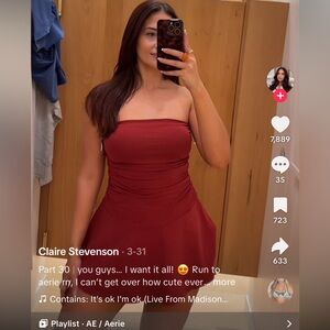 OFFLINE By Aerie OG Sunlight Burn red Mini Dress with short strapless Sz medium